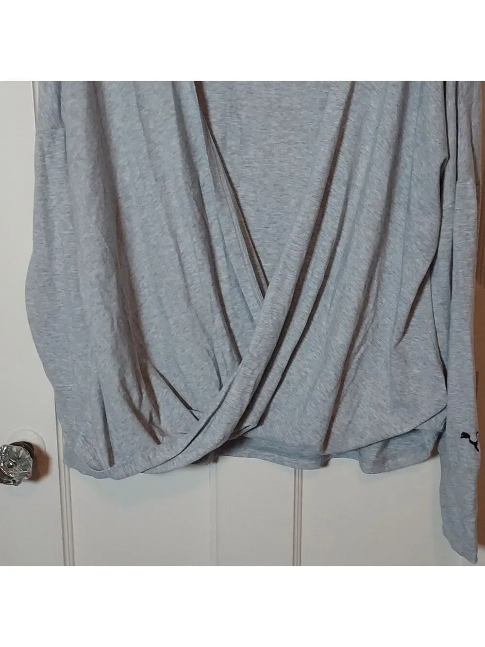 Puma Light Gray Open-Front Twist-Hem Draped Cardigan Sz XL